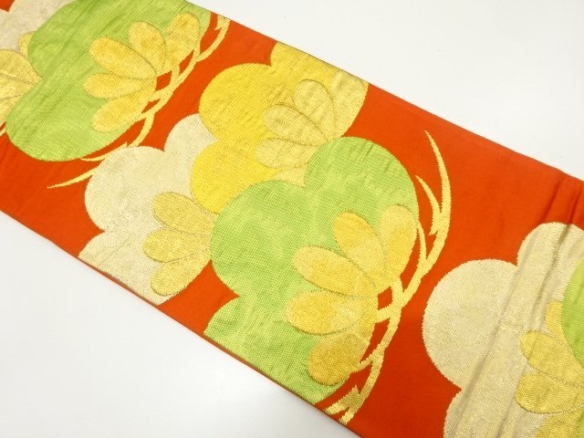 JAPANESE KIMONO / ANTIQUE KASAMATSU PATTERN WOVEN FUKURO OBI (WEARABLE